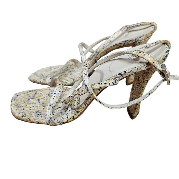 VERA WANG Strappy Ladies Silk Heels Splatter Design Size 7 - Picture 2 of 11